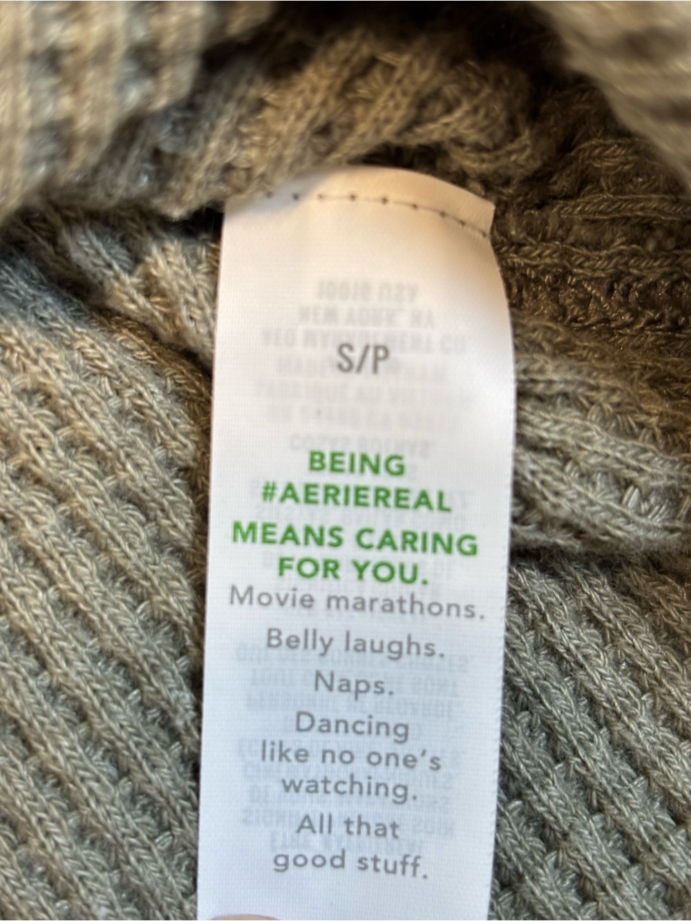 Aerie Lumberjane Waffle Knit Polo Pullover Sweatshirt Olive Green Small - Picture 8 of 9